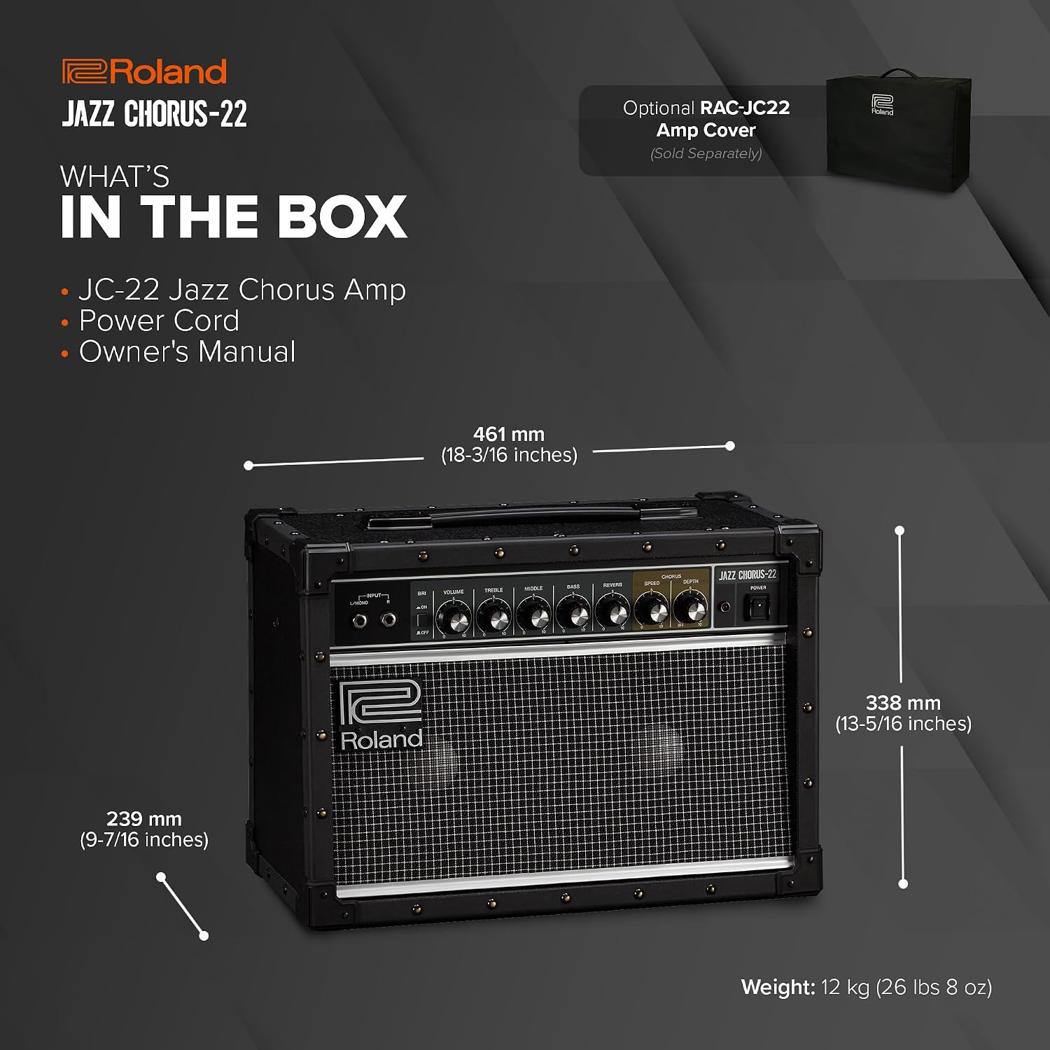 Roland JC-22 Jazz Chorus | Ultra-Compact Guitar Amplifier | Iconic JC Clean Tone | Signature Chorus Effect | Powerful 30-Watt Stereo Amp | Dual 6.5' Speakers | Enhances Pedals, Multi-FX & More