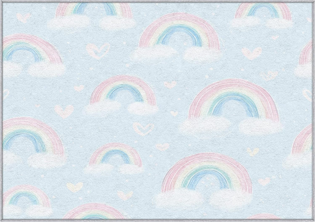 Rainbow Rug 8x12 for Bedroom, Cute Cartoon Heart Patterned Living Room Area Rug, Rainbow Kids Boys Girls Room Decor, Washable Soft Thin Carpet with Non Slip Backing, 8 x 12 ft - Lu11554