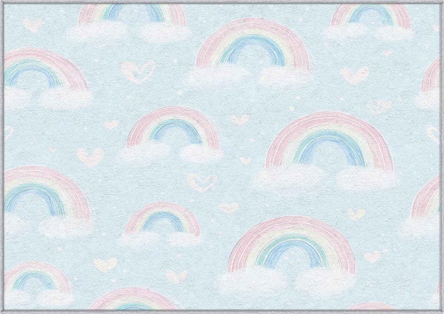 Rainbow Rug 8x12 for Bedroom, Cute Cartoon Heart Patterned Living Room Area Rug, Rainbow Kids Boys Girls Room Decor, Washable Soft Thin Carpet with Non Slip Backing, 8 x 12 ft - Lu11554