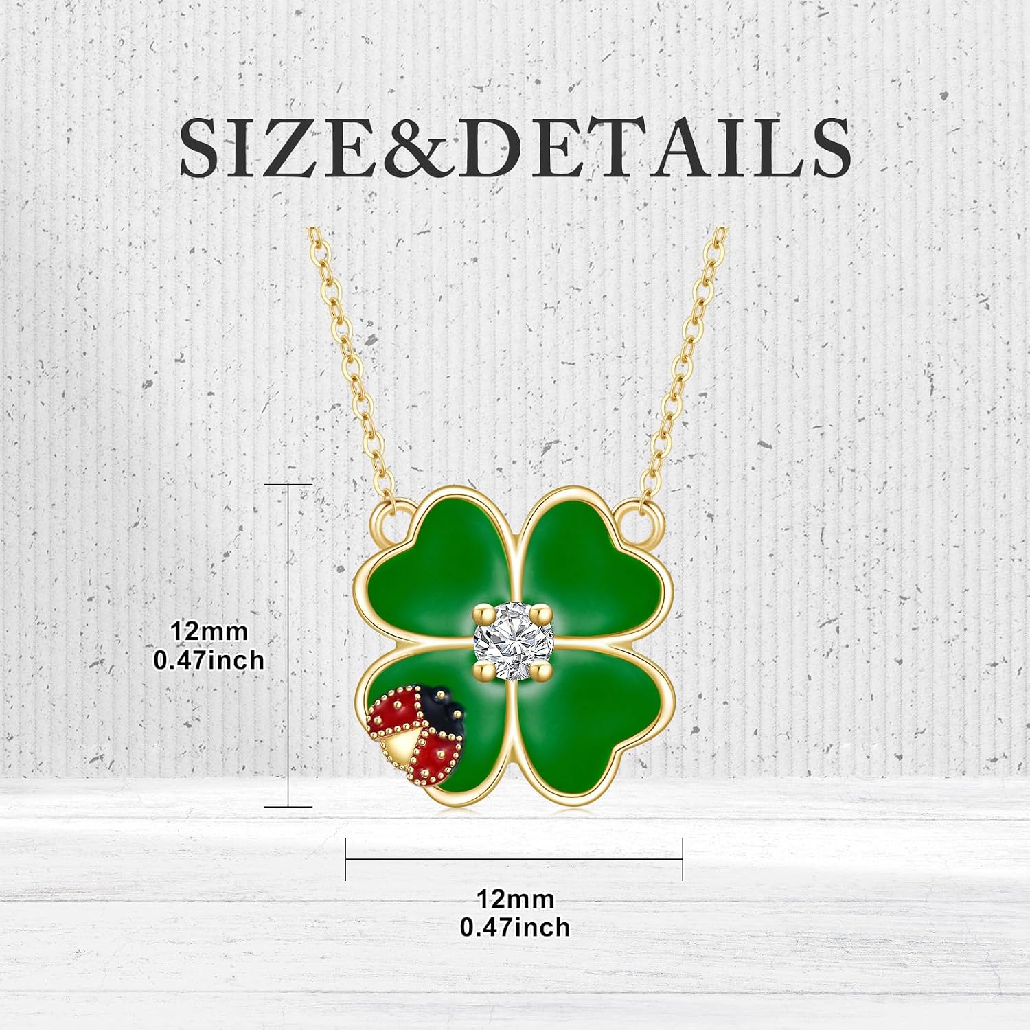 Aihpos Four Leaf Clover Necklace for Women 14K Solid Gold Green Lucky 4 Leaf Clover Necklace Ladybug Necklace
