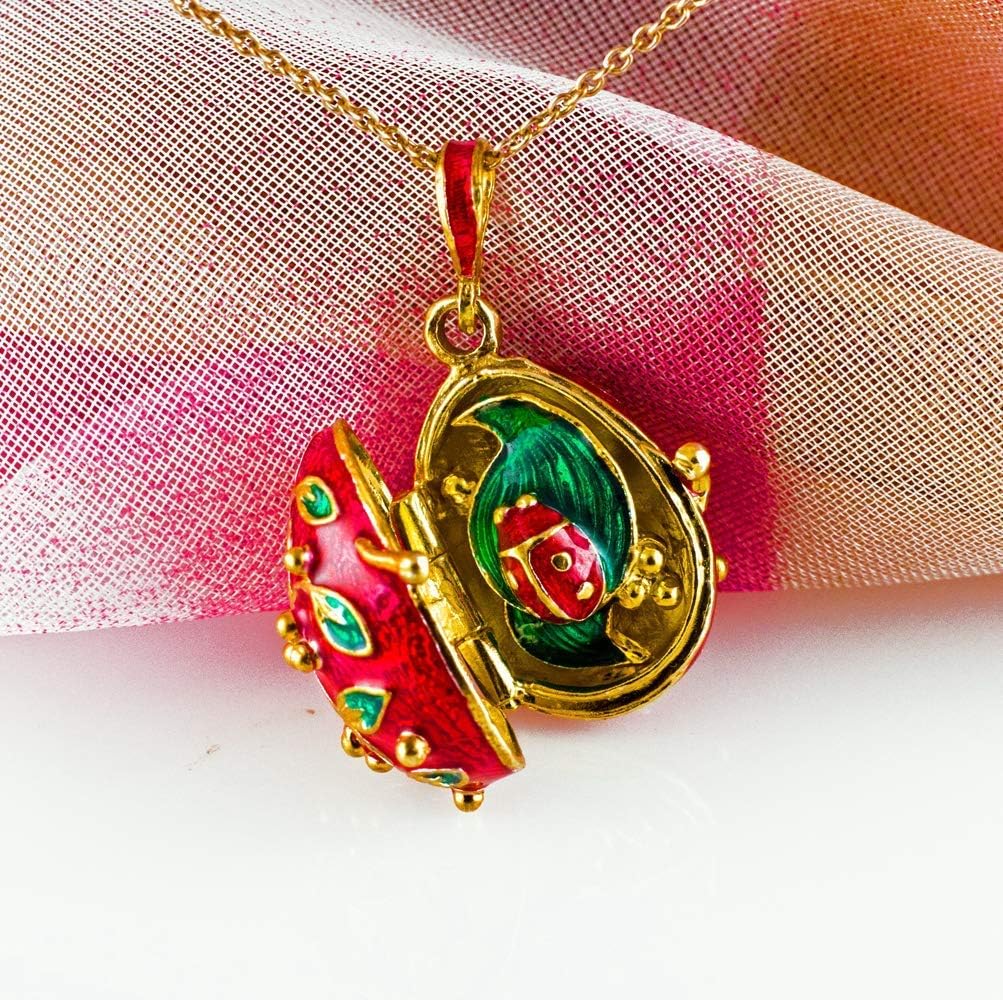 Locket Ladybug Surprise Red Green Enamel Jewelry Sterling Silver Gold Vermeil Necklace Pendant for Women