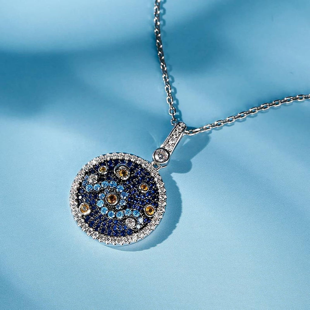 Jeulia 'The Starry Night' & 'Pure Night' Inspired Round Cut Sterling Silver Necklace Fashion Anniversary Engagement Wedding Christmas Valentine's Day Birthday for Her Women Wife Girlfriend With Gift Jewelry Box (universal, The Starry Night)