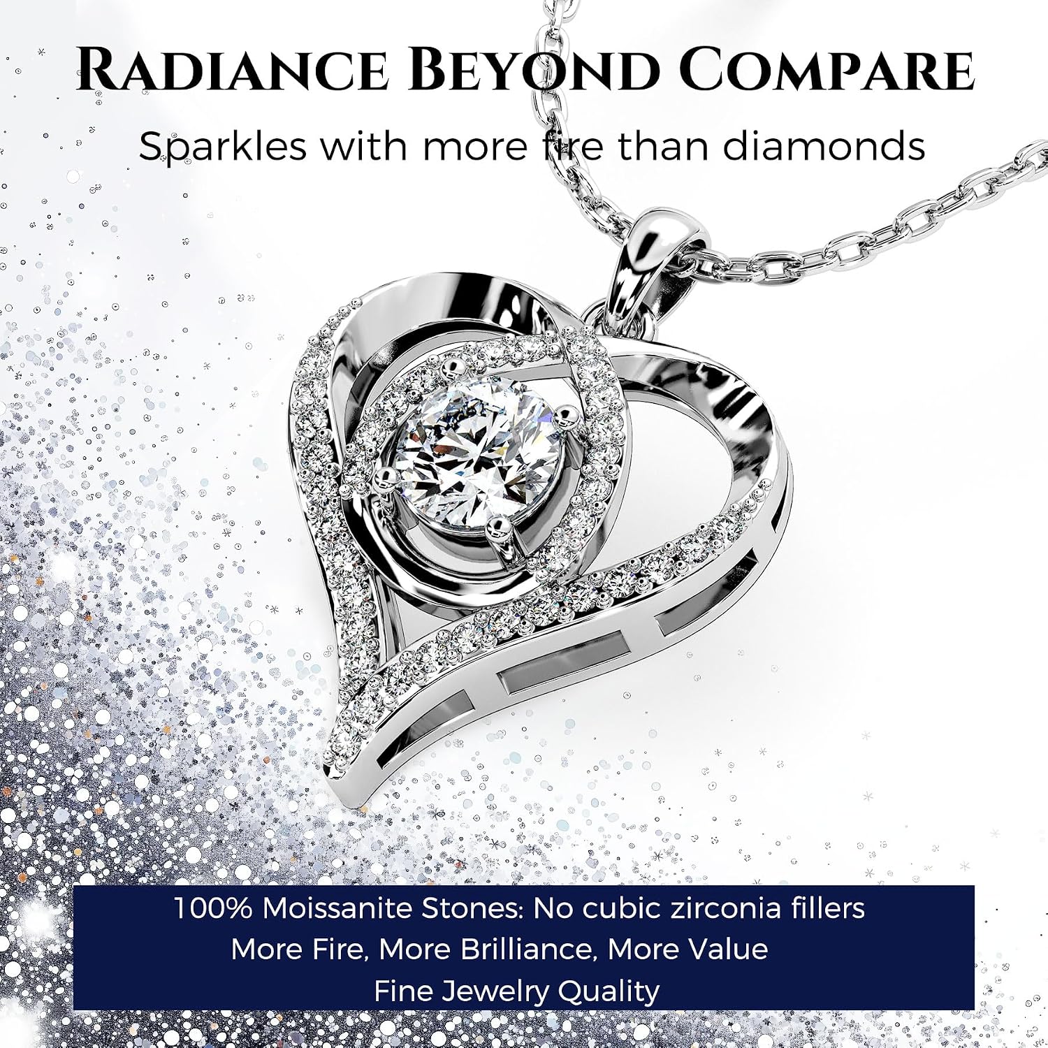 Heart Pendant Necklace for Her Moissanite Lab-Created Gem Jewelry for Women I Love You S925 Sterling Silver Gifts to Wife Girlfriend Mom Daughter Anniversary Birthday Christmas Valentines Day