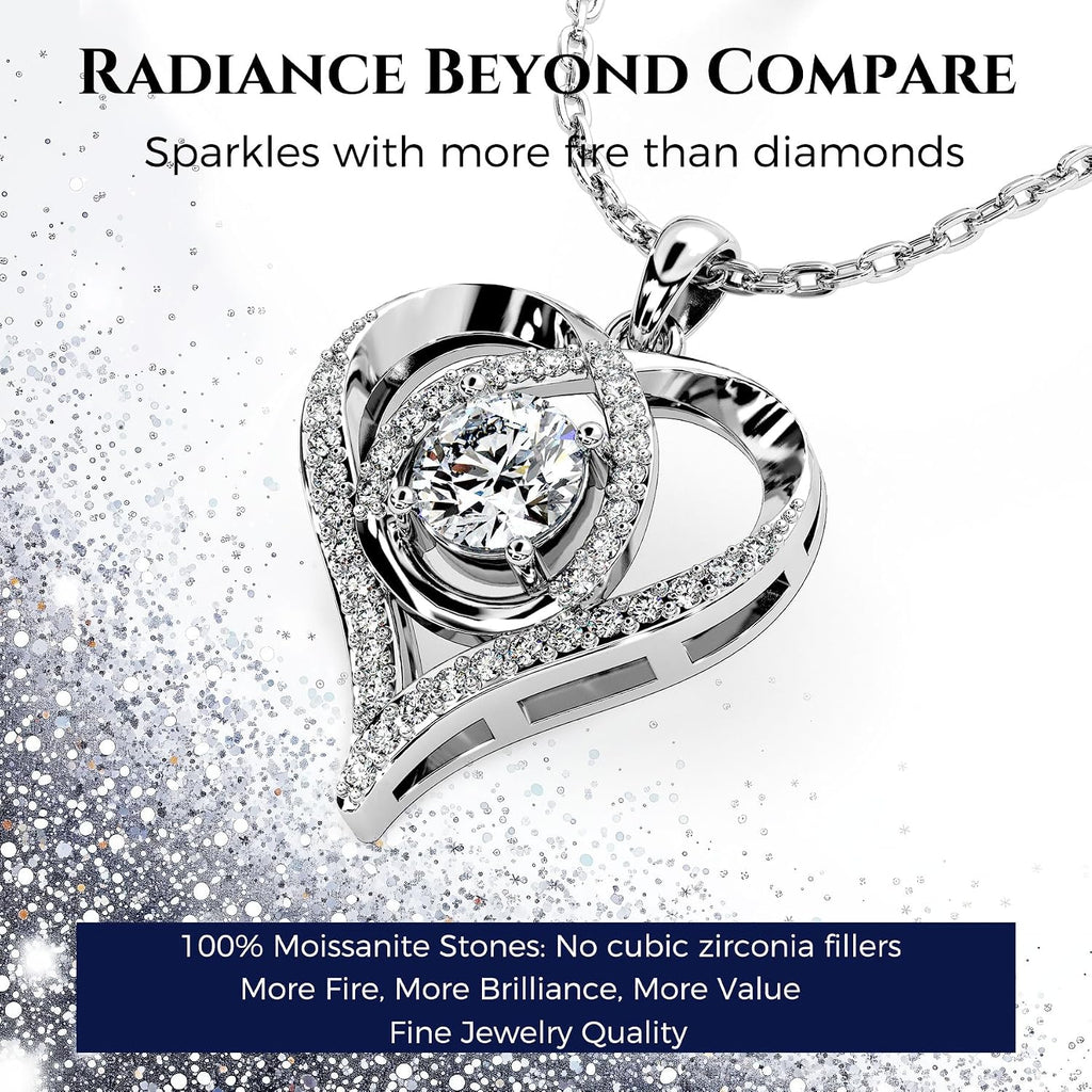 Heart Pendant Necklace for Her Moissanite Lab-Created Gem Jewelry for Women I Love You S925 Sterling Silver Gifts to Wife Girlfriend Mom Daughter Anniversary Birthday Christmas Valentines Day