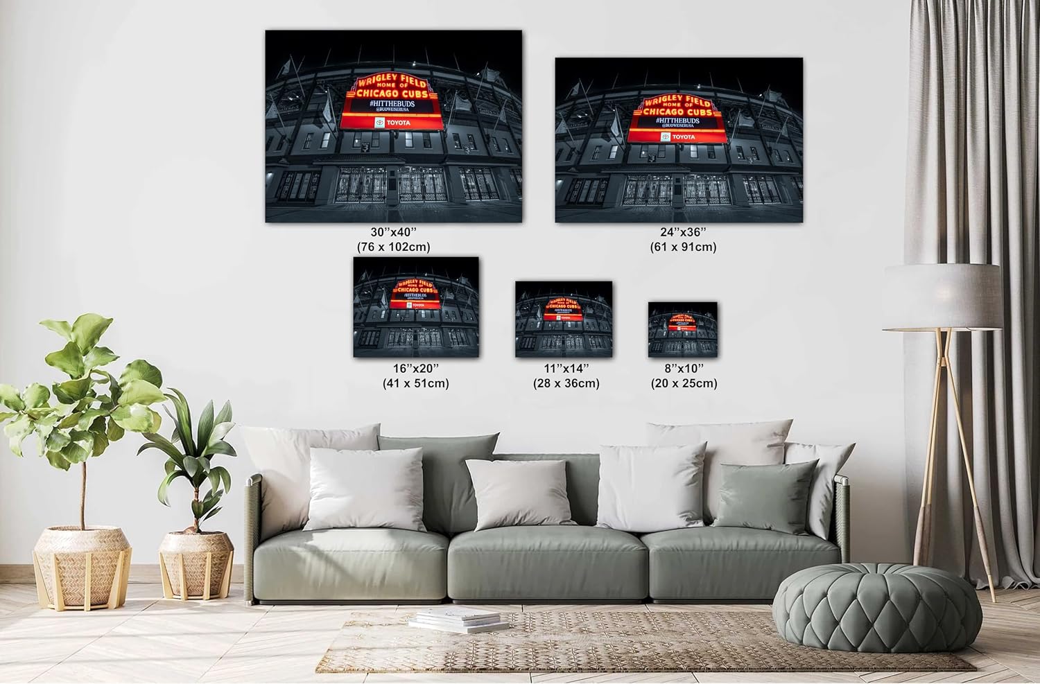 PHOTOS BY ZAMAN Wrigley Field, North Side of Chicago, Illinois, Major League Baseball Chicago Cubs, Paper, Canvas, Acrylic and Metal Print (Canvas(3 Panel) 24x72 Inches)