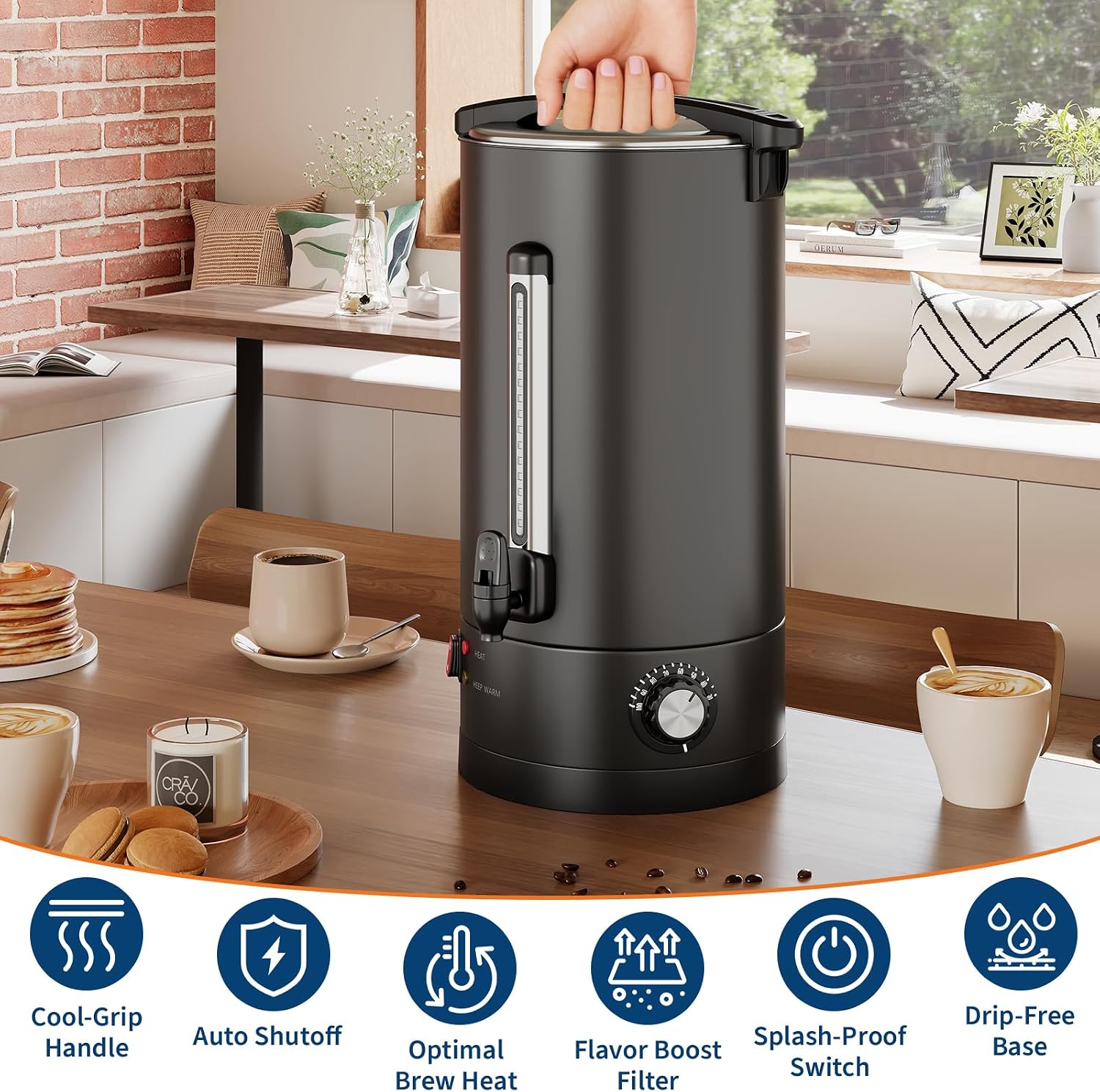 100 Cups Coffee Maker - 14 L/3.8 Gallon Double Wall Commercial Coffee Urn, Stainless Steel Coffee Dispenser Electric Hot Water Urn, Large Capacity Hot Coffee Dispenser for Meeting Wedding Catering