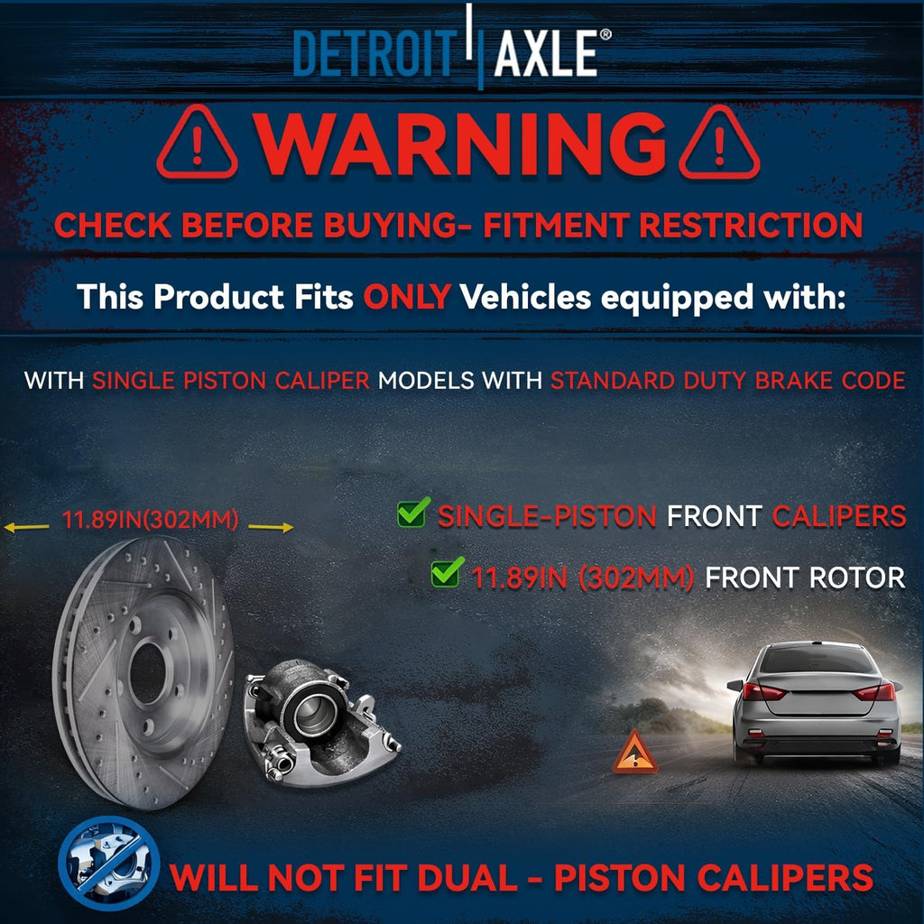 Detroit Axle - Front Brake Kit for 2009 2010 2011 2012 Dodge Journey, Drilled & Slotted Disc Brake Rotors Ceramic Brakes Pads Brakes Calipers Replacement: 11.89' inch Rotor