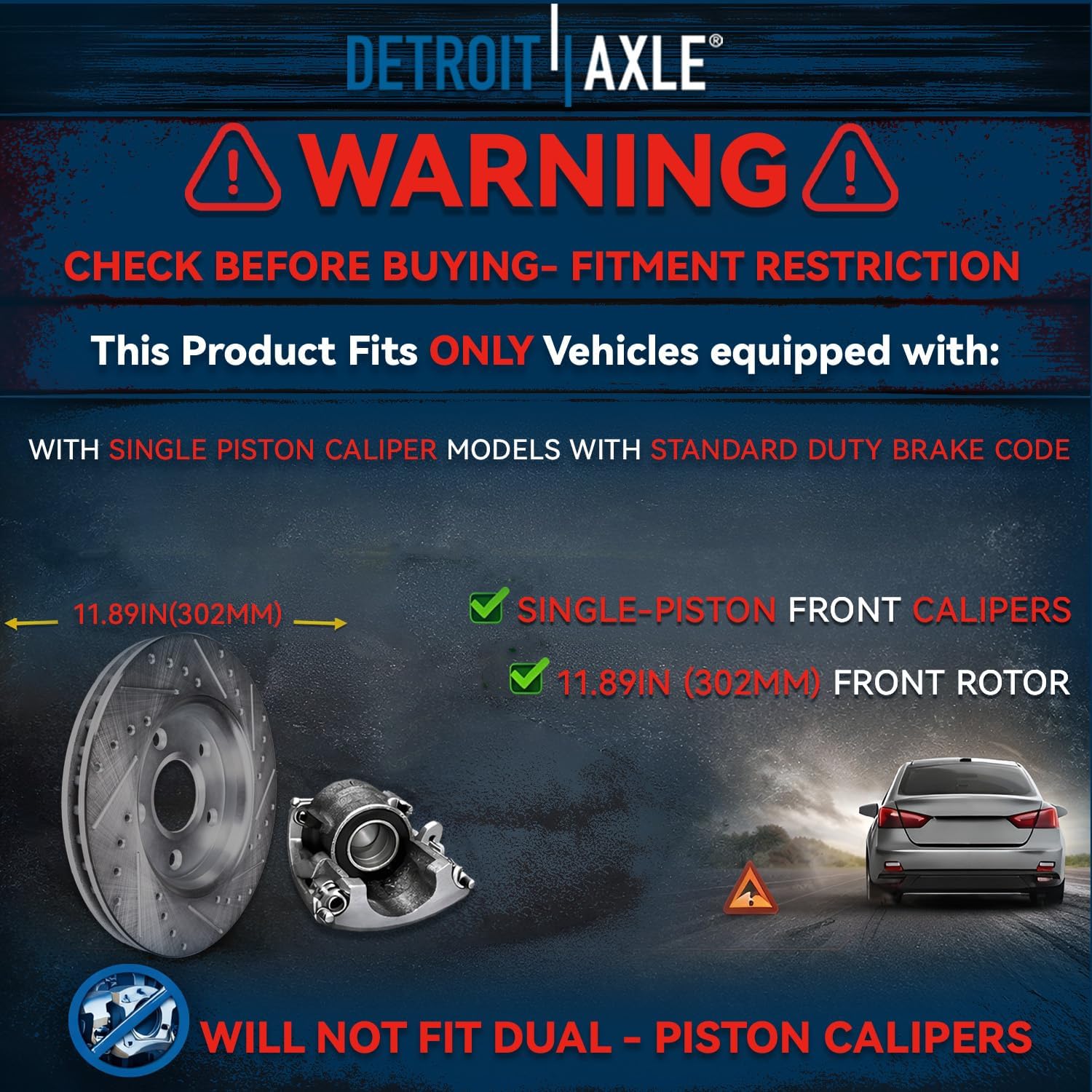 Detroit Axle - Front Brake Kit for 2009 2010 2011 2012 Dodge Journey, Drilled & Slotted Disc Brake Rotors Ceramic Brakes Pads Brakes Calipers Replacement: 11.89' inch Rotor