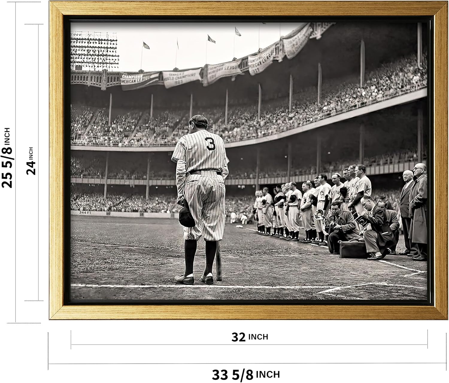 Poster Master The Babe Bows Out Canvas - Retro Babe Ruth Retires Print - Sports Art - Gift for Him, Men, Athlete - Baseball Art - Decor for Man Cave, Gym, Living Room - 24x32 Gold Framed Canvas