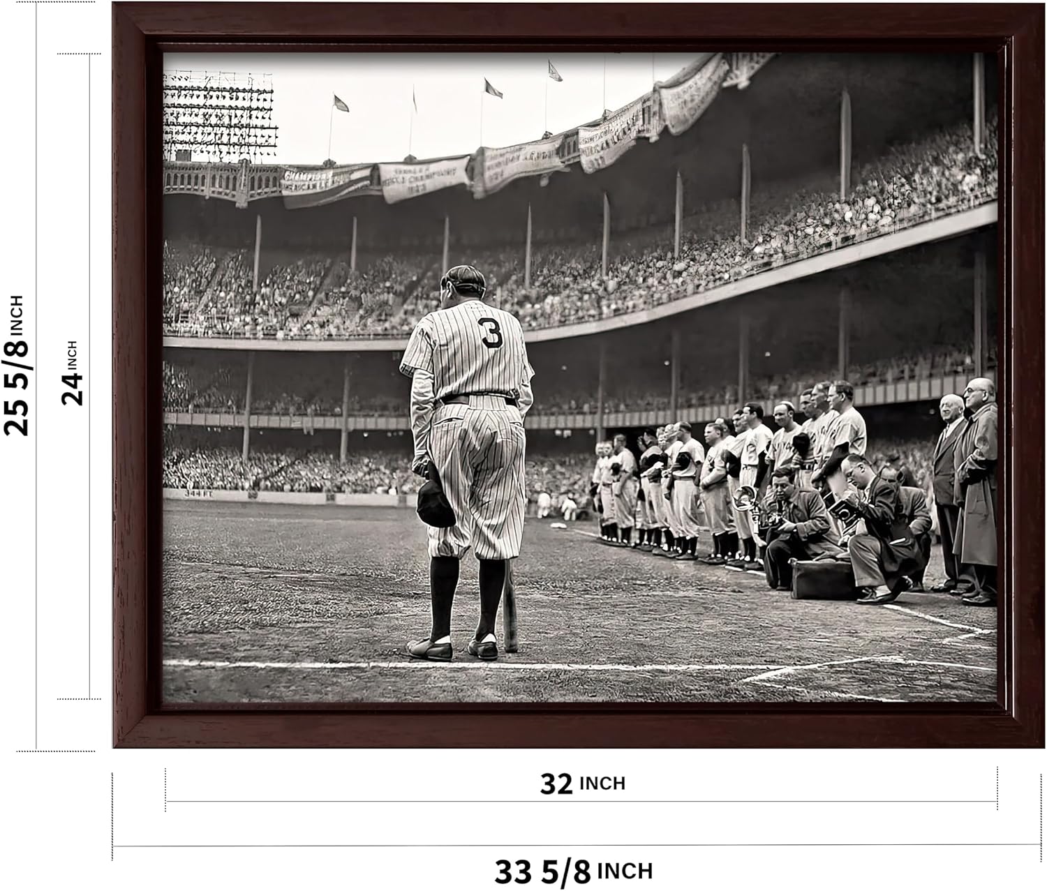 Poster Master The Babe Bows Out Canvas - Retro Babe Ruth Retires Print - Sports Art - Gift for Him, Men, Athlete - Baseball Art - Decor for Man Cave, Gym, Living Room - 24x32 Brown Framed Canvas