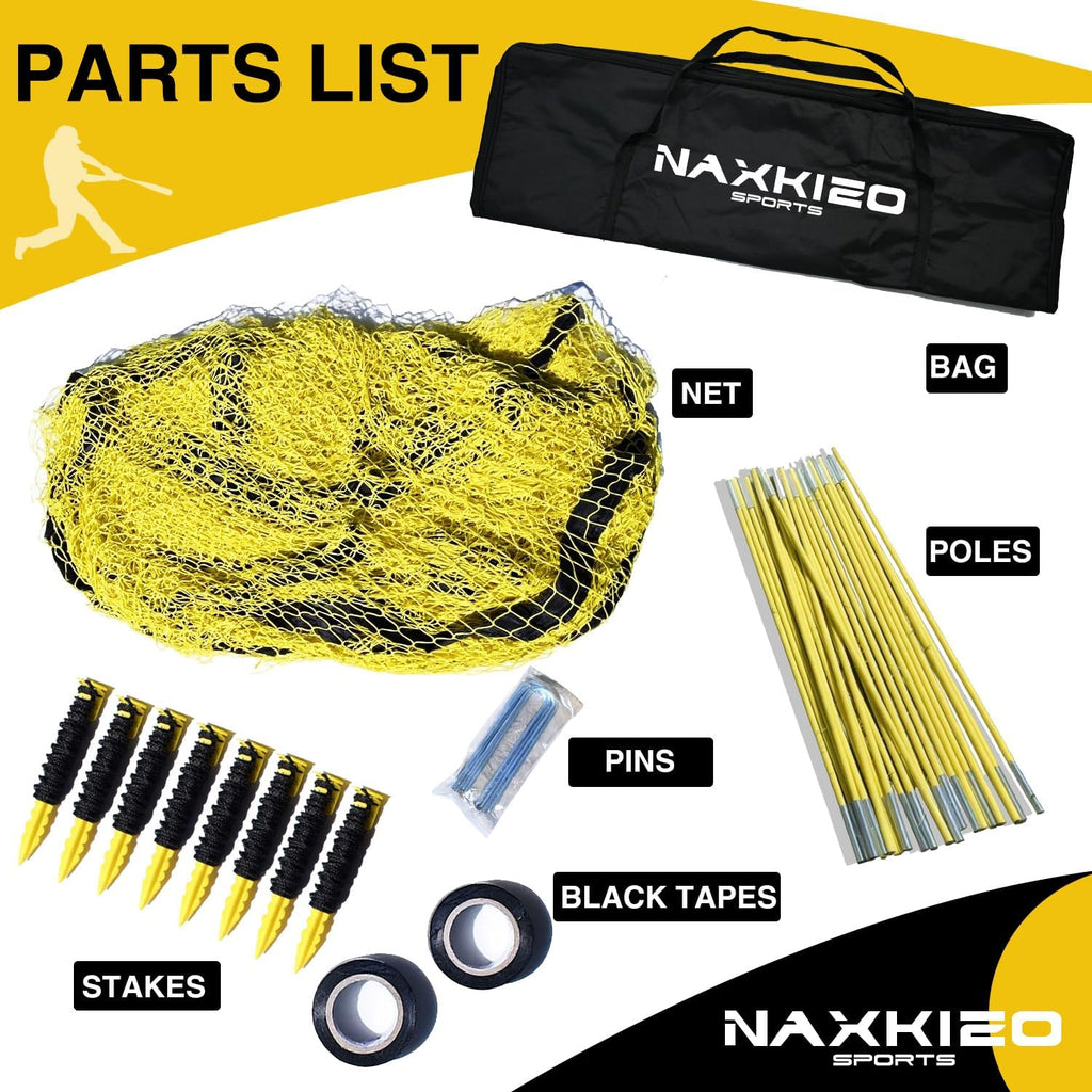 Upgraded 22ft x 12ft x 8ft Baseball & Softball Batting Cage Net with Pitching Machine Hole, 4ply 1.25'' Anti-Tear Netting, 13.4MM Fibreglass Poles, Portable Carry Bag