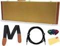 Gator GW-ELECTRIC-TW Deluxe Wood Case for Strat/Tele Style Electric Guitars - Tweed Bundle with Picks, Strap, Instrument Cable, and Austin Bazaar Polishing Cloth