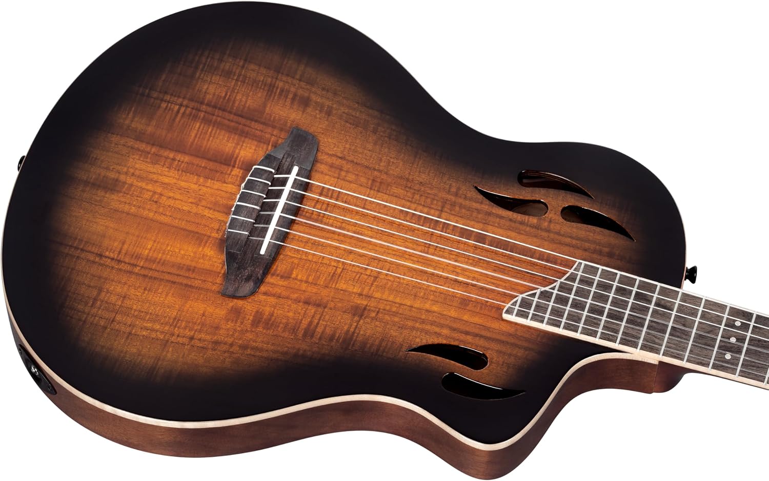 Ortega TourPlayer Deluxe Thinline Crossover Nylon-String Electric Guitar w/Pro gig bag, Acacia Gloss Burst (RTPDLX-ACA)