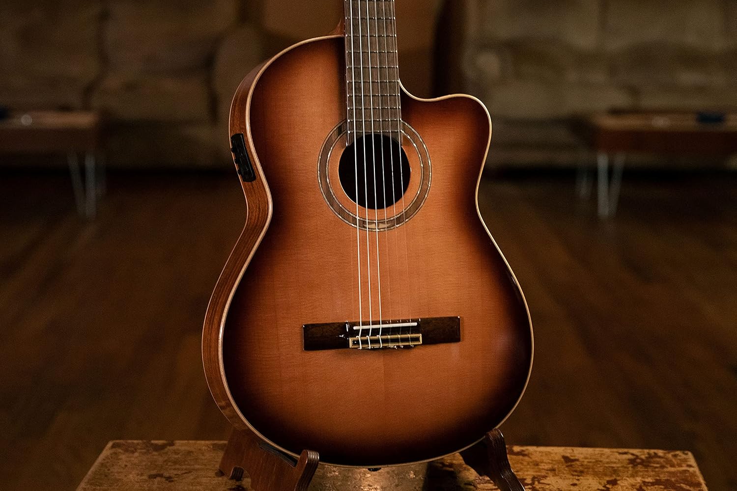 Ortega Guitars 6 String Performer Series Solid Top Slim Neck Reverse Acoustic-Electric Nylon Classical Guitar w/Bag, Right (RCE238SN-FT)