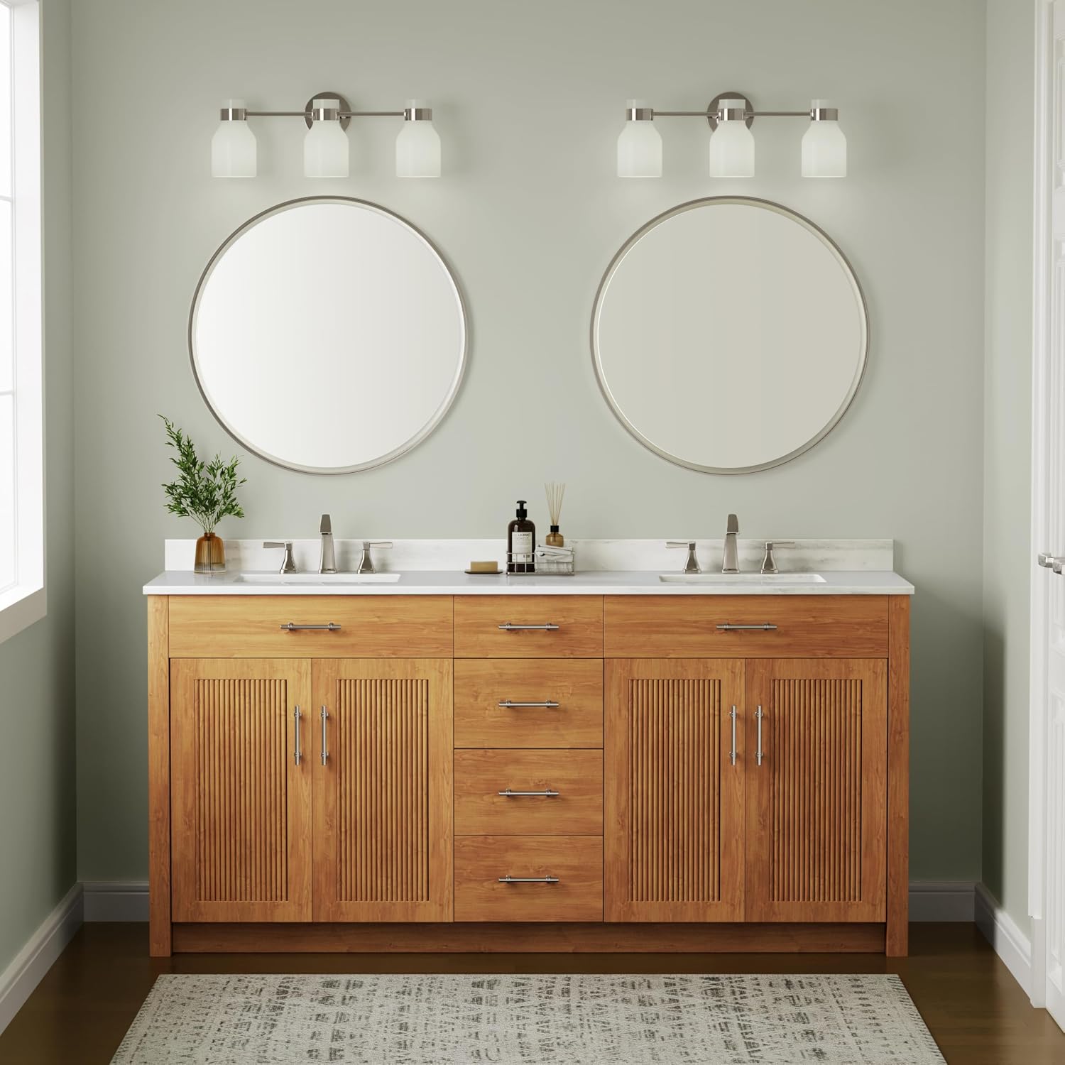 ML Lighting | Corella Collection | 23003-PN | Indoor 3 Light Vanity in Polished Nickel with Opal Shiny Glass Shade | Elegant and Versatile Design for Any Bathroom