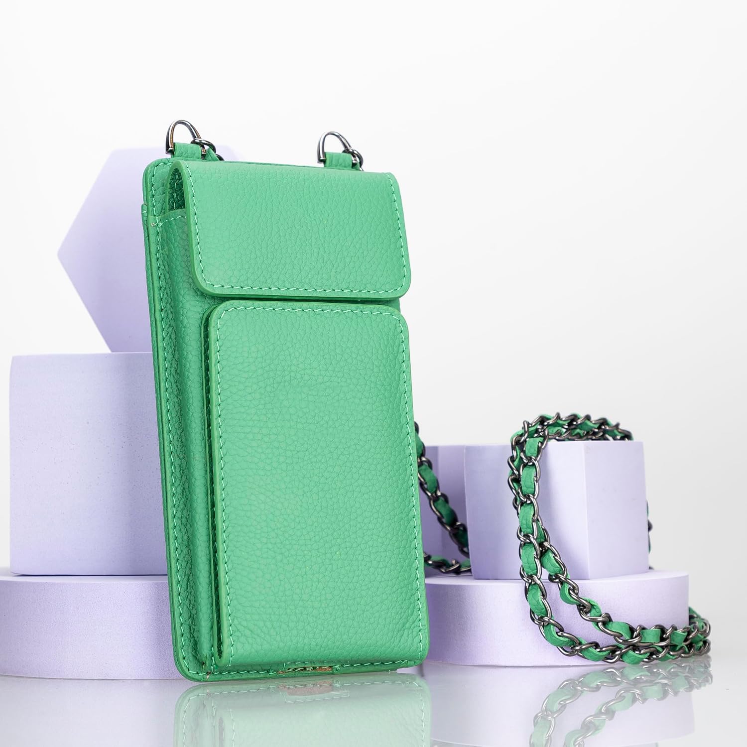 Crossbody Women Wallet fits iPhone 16 Pro MAX / 17 Pro MAX and All Mobile Devices up to 6.9' - Zippered Women Purse, Shoulder Bag with Card Holder, Pocket & Chain Strap, Trendy (Pistachio)