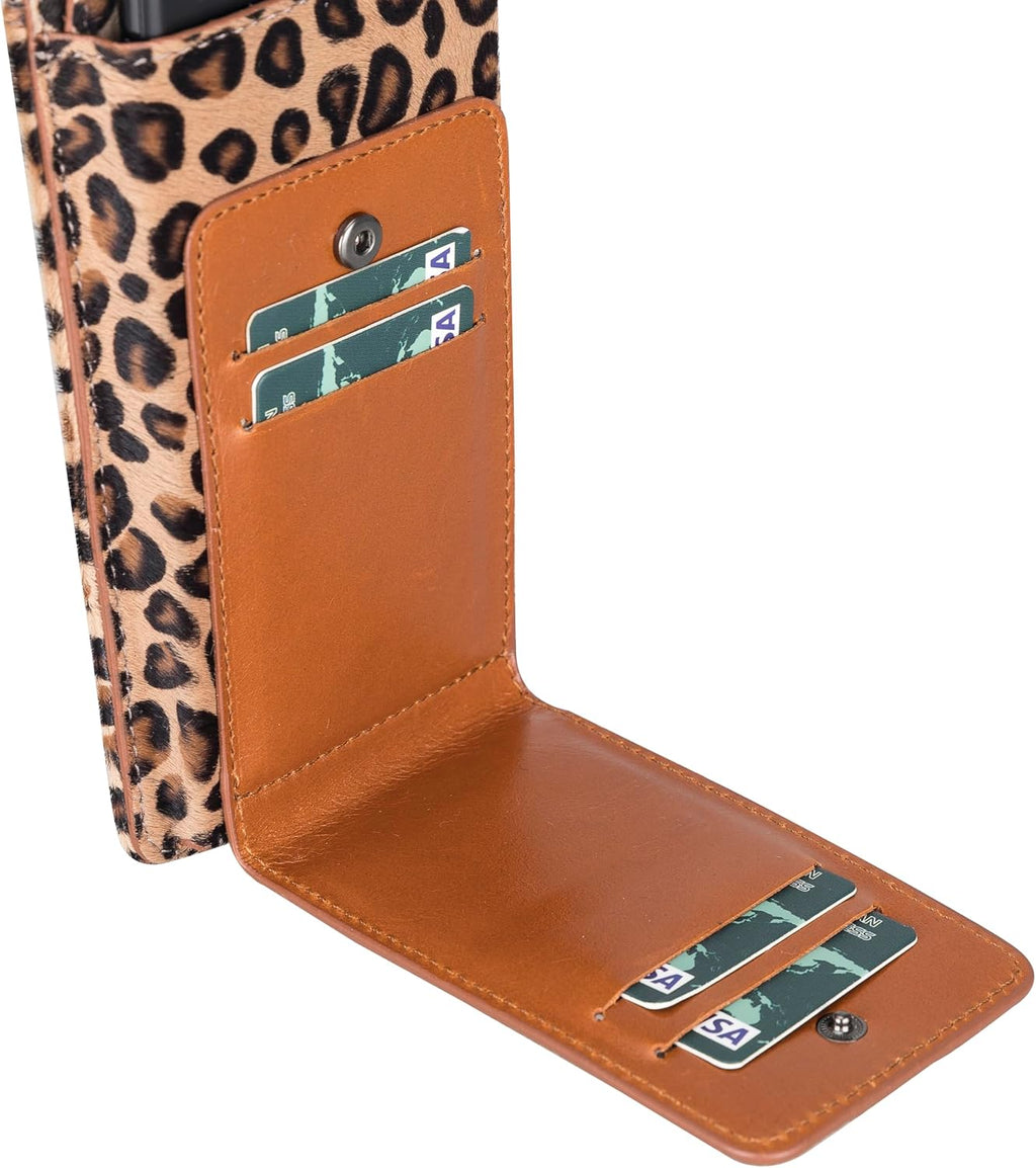 Crossbody Women Wallet fits iPhone 16 Pro MAX / 17 Pro MAX and All Mobile Devices up to 6.9' - Zippered Women Purse, Shoulder Bag with Card Holder, Pocket & Chain Strap, Trendy (Leopard)