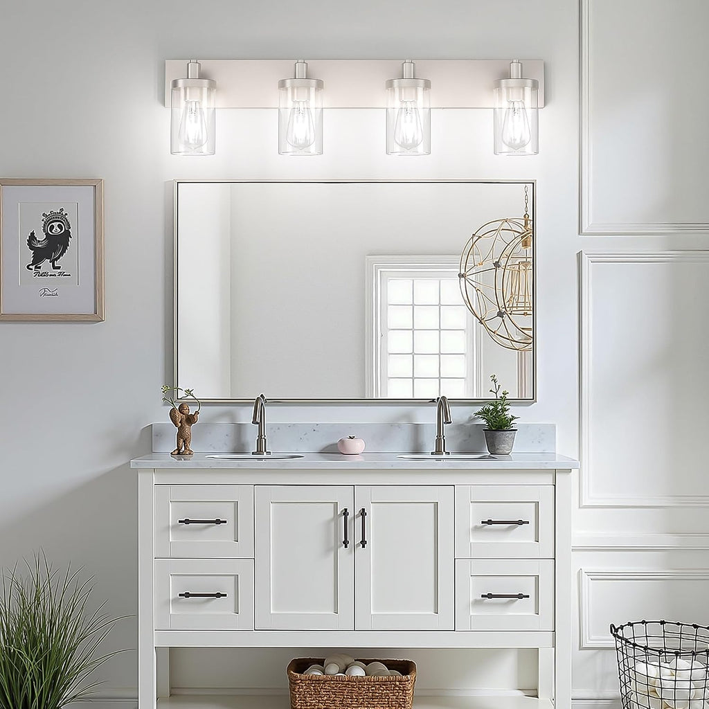 Aipsun Brushed Nickel Bathroom Light Fixtures 4 Lights Vanity Light for Bathroom Lighting Fixtures Over Mirror(Exclude Bulb)
