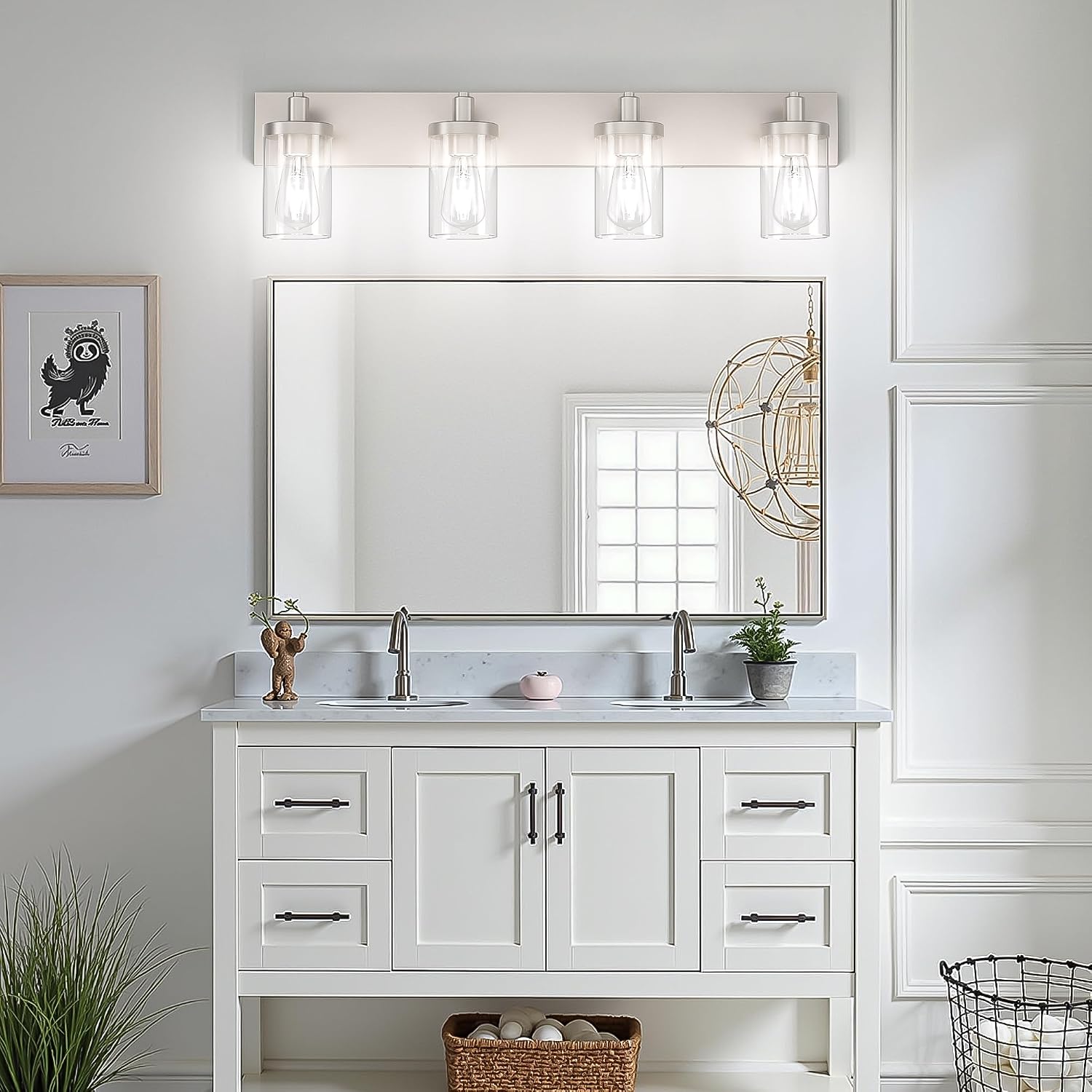 Aipsun Brushed Nickel Bathroom Light Fixtures 4 Lights Vanity Light for Bathroom Lighting Fixtures Over Mirror(Exclude Bulb)