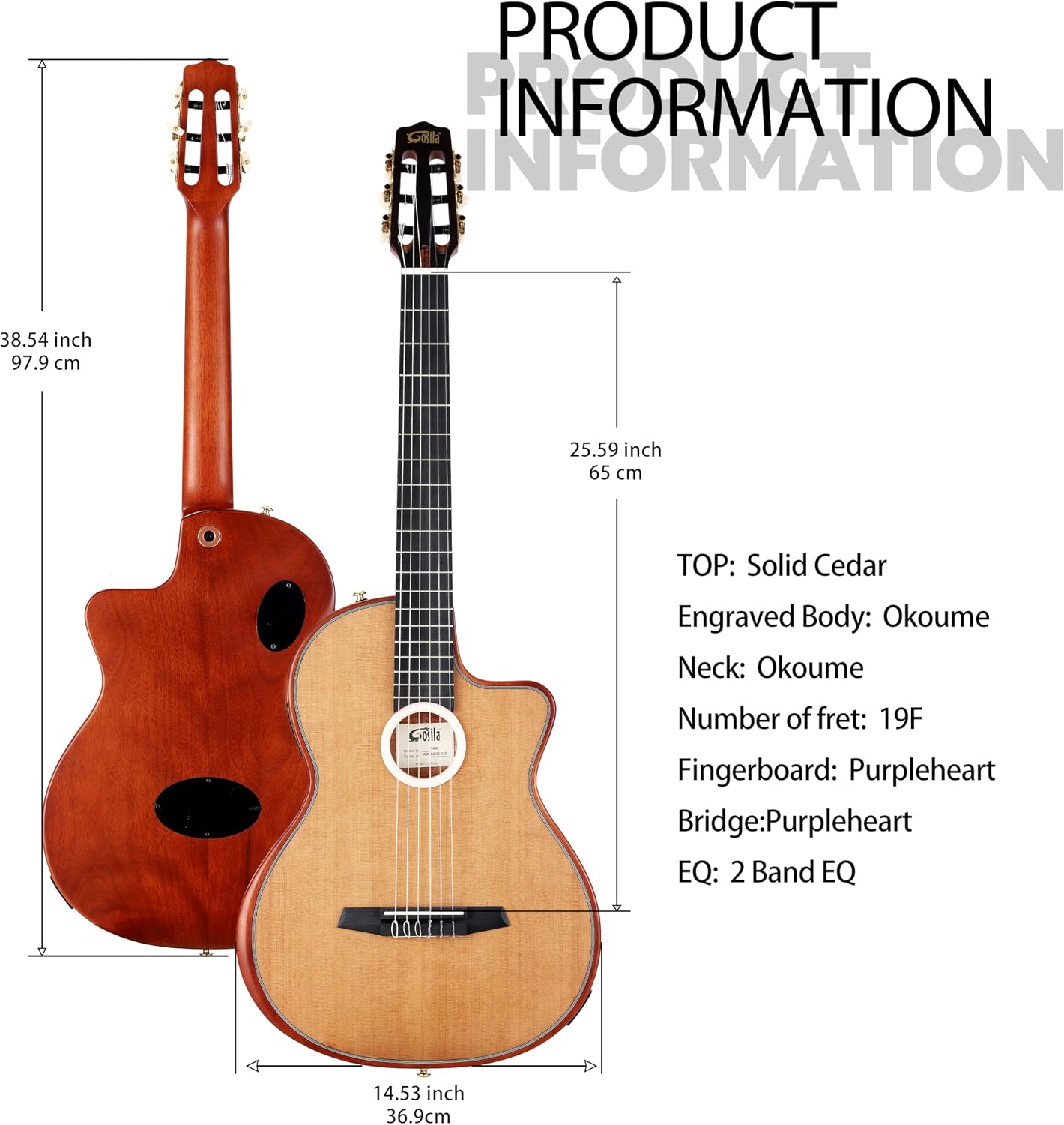 Electronic Classical Portable Guitar SILENT GUITAR Classic Nylon String Travel Portable Guitars Solid Cedar top Okoume body