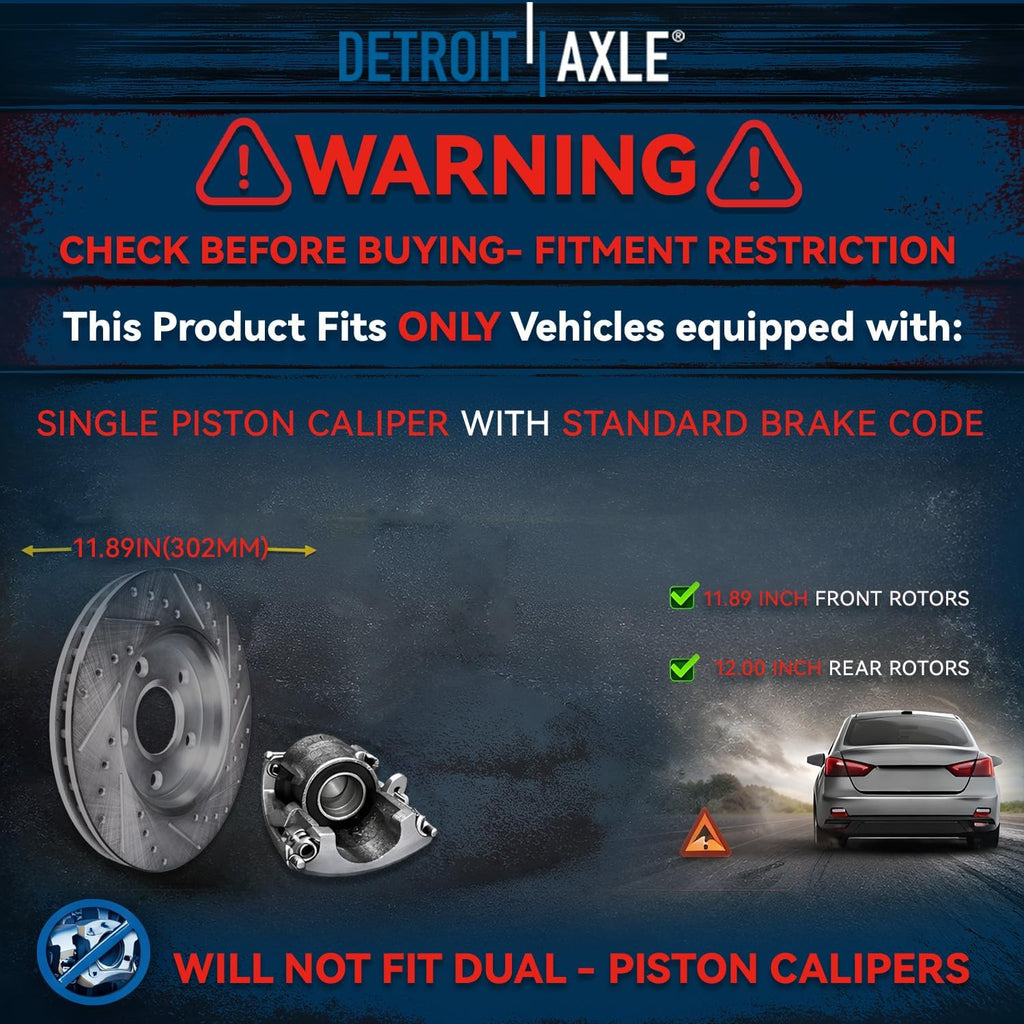 Detroit Axle - Brake Kit for Chrysler Town & Country Grand Caravan Routan Drilled Brake Rotors Ceramic Brakes Pads Brake Calipers Replacement [11.89 inch Front & 12.00 inch Rear Rotors]