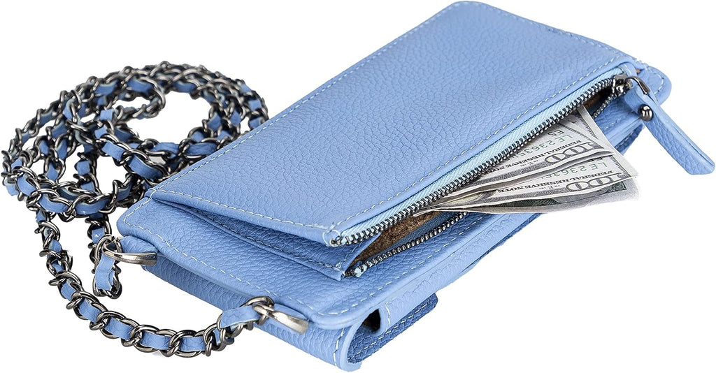 VENOULT Crossbody Wallet Compatible with iPhone 15 Pro MAX / 14 Pro / 13 Pro MAX All Mobile Devices up to 6.9' Zippered Women Purse, Shoulder Bag with Card Holder, Pocket & Chain Strap, Trendy