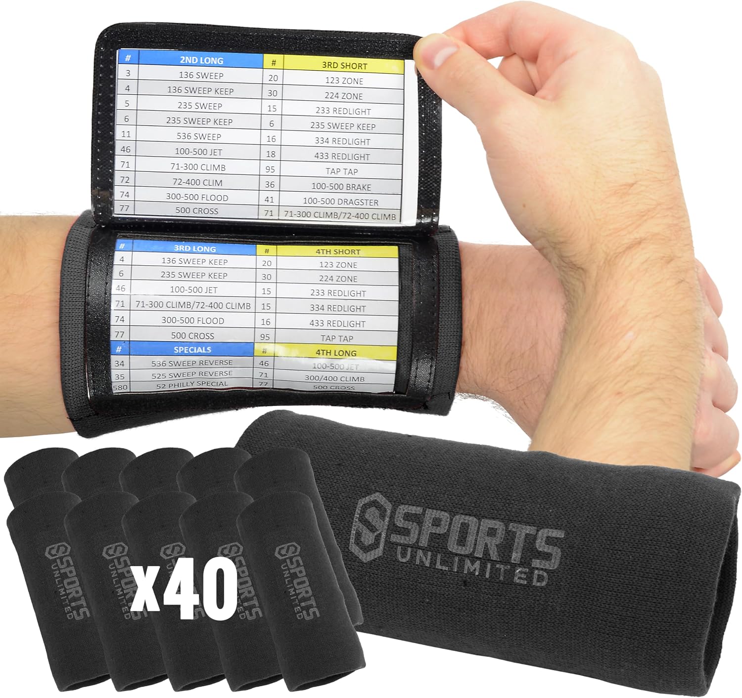 Sports Unlimited Adult Triple Wrist Coach, Football Wristbands for Plays, Baseball Wristbands, QB Arm Bands