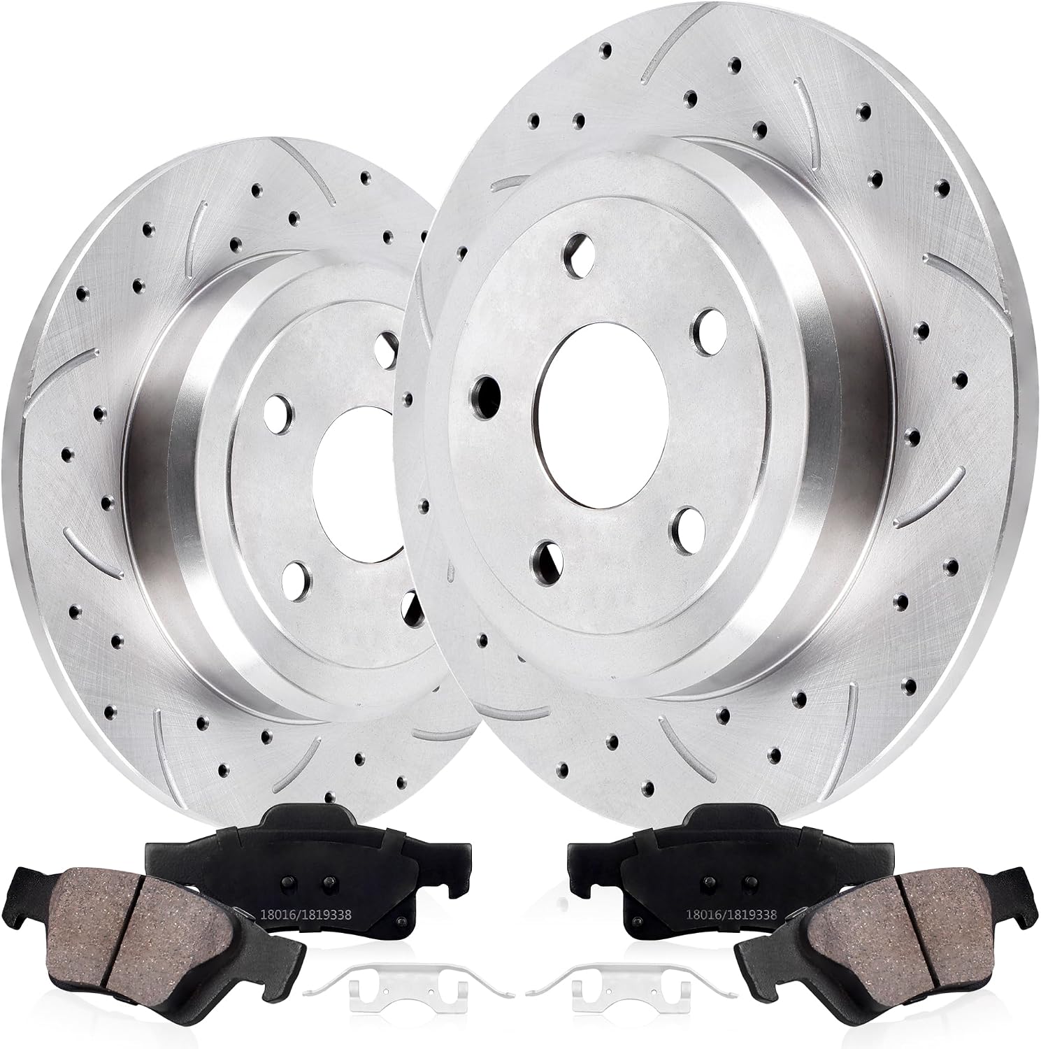 Rear Drilled and Slotted Brake Pads and Rotors Kit Ceramic Automotive Replacement Brake Kits 12.99 Inch Compatible for Dodge Durango Grand Cherokee 2011-2020 (8 Pcs)