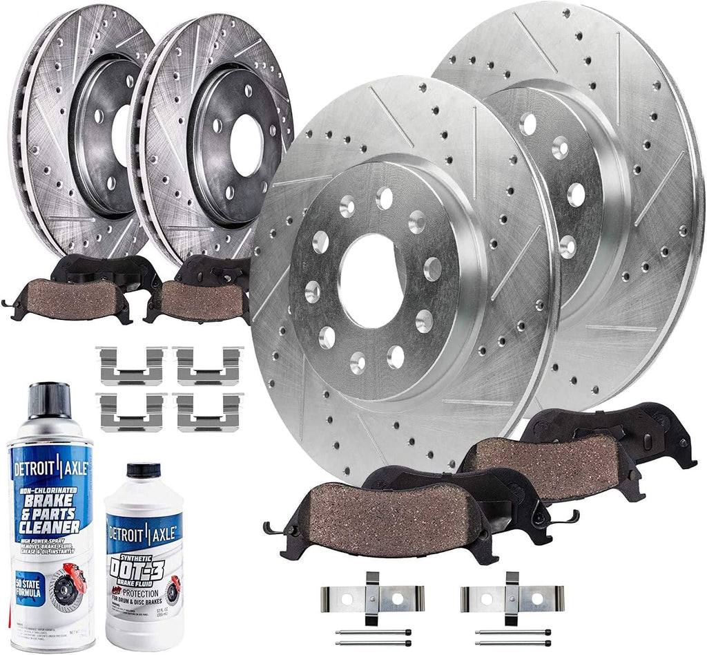 Detroit Axle - Brake Kit for 2015-2019 Cadillac ATS, Drilled and Slotted Disc Brake Rotors Ceramic Brakes Pads with Hardware 2016 2017 2018 Replacement: 12.64' inch Front and 12.40' inch Rear Rotors