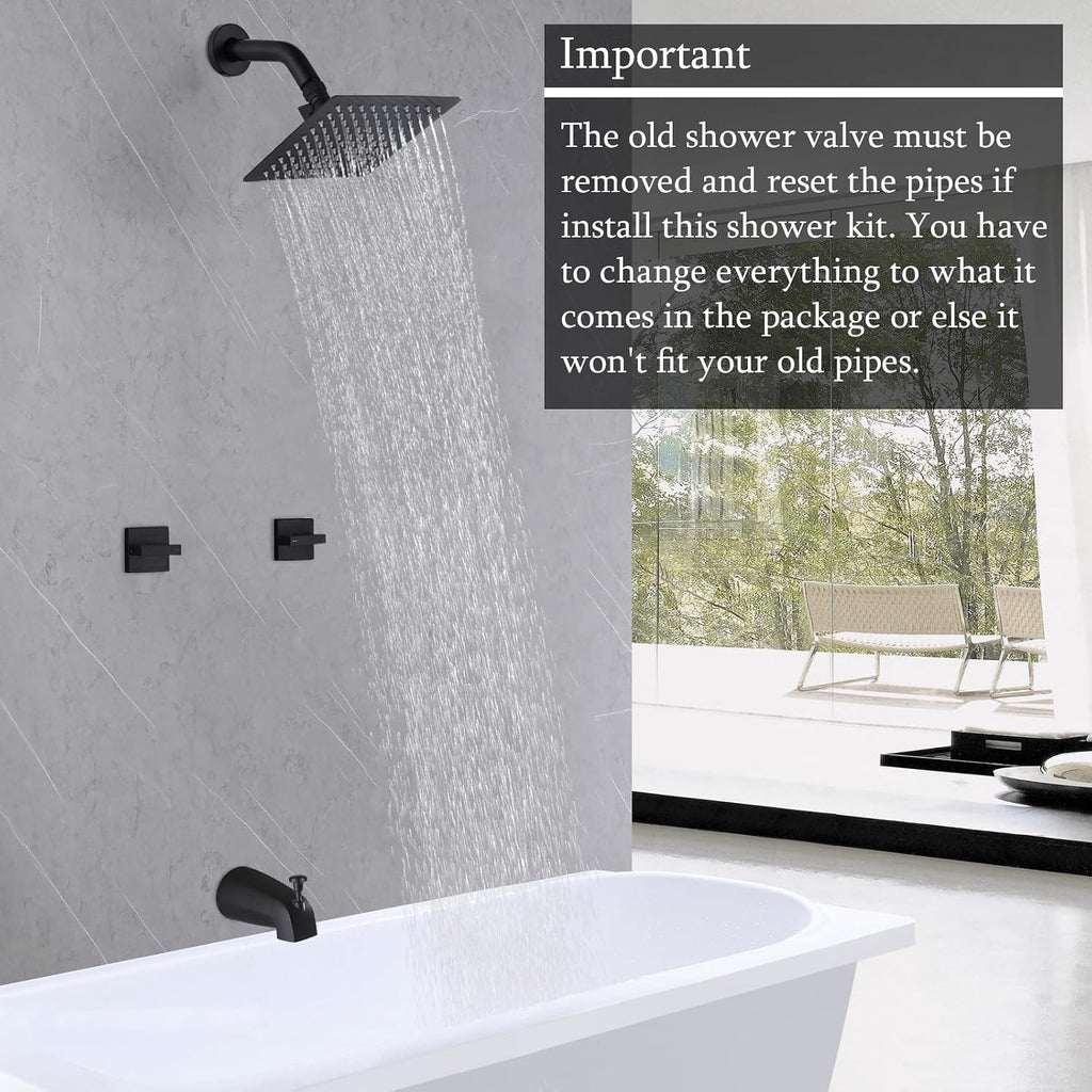 2 Handle Shower Faucet Set with Tub Spout Two Handles Tub Shower Faucet Set Bathtub Shower Faucet Combo Matte Black