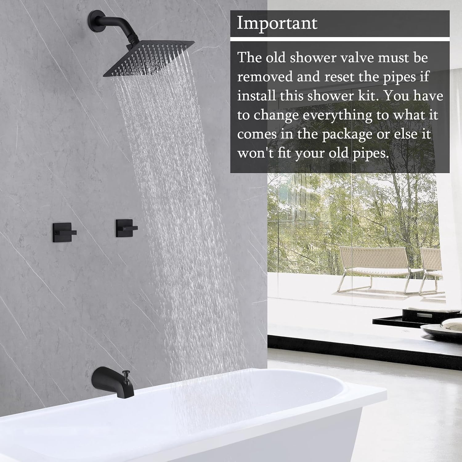 2 Handle Shower Faucet Set with Tub Spout Two Handles Tub Shower Faucet Set Bathtub Shower Faucet Combo Matte Black