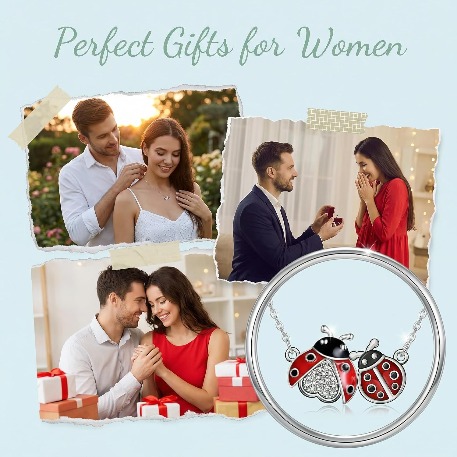 Diamond Ladybug Necklace for Women 925 Sterling Silver Lab Grown Diamond Double Ladybug Pendant Necklace Jewelry Gift for Her