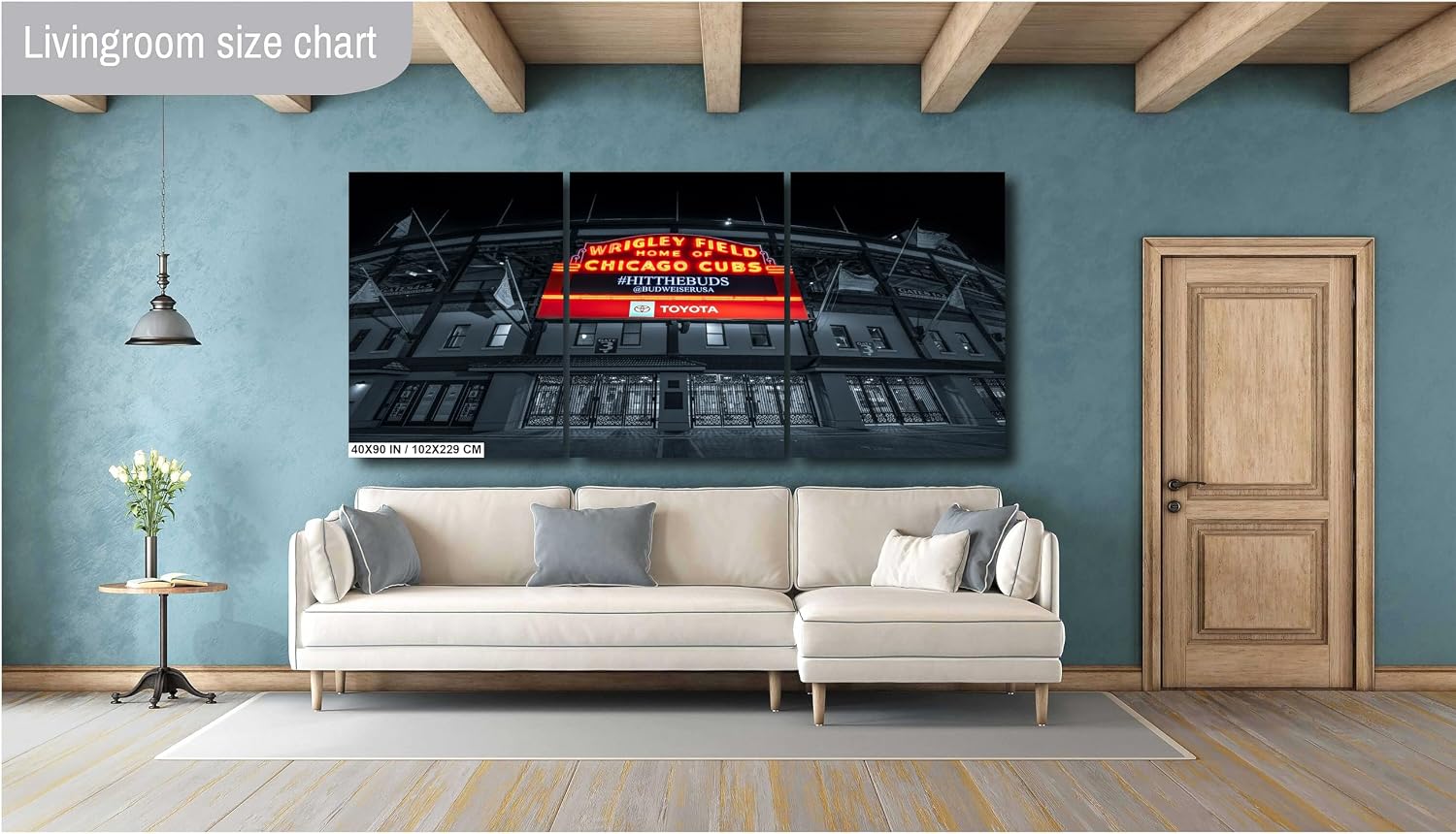PHOTOS BY ZAMAN Wrigley Field, North Side of Chicago, Illinois, Major League Baseball Chicago Cubs, Paper, Canvas, Acrylic and Metal Print (Canvas(3 Panel) 24x72 Inches)