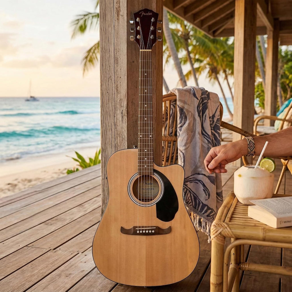 Fender FA-125CE Dreadnought Cutaway Acoustic-Electric Guitar - Natural Bundle with Gig Bag, Tuner, Strap, Strings, Picks, and Austin Bazaar Instructional DVD