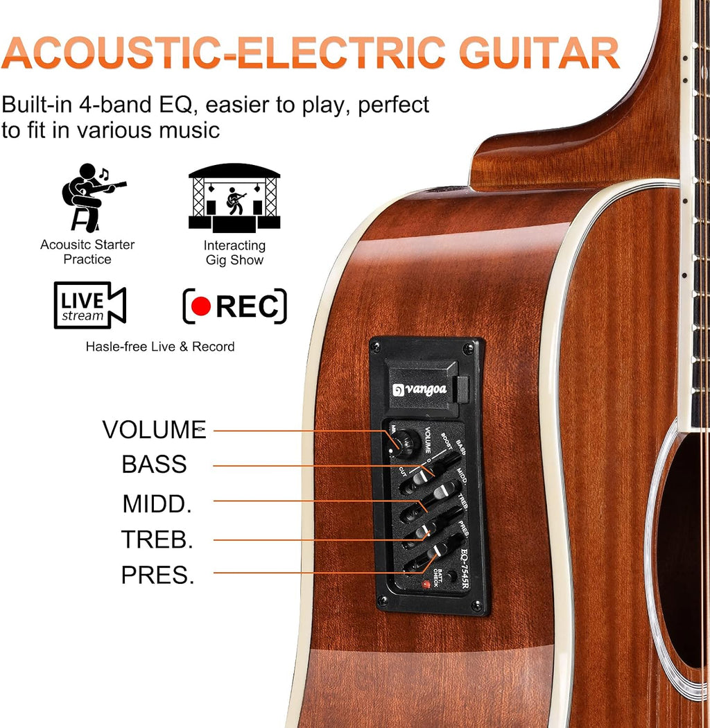 Vangoa 12 String Guitar, Acoustic-electric Dreadnought Cutaway Guitar Bundle with Strings Set