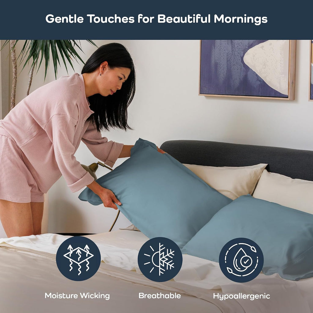 Olive + Crate Cooling Pillow Cases Bundle with Queen Size Comforter, Moisture Wicking, Temperature Regulating, Cooling Duvet Insert, Smooth Sateen Weave (30' x 20')