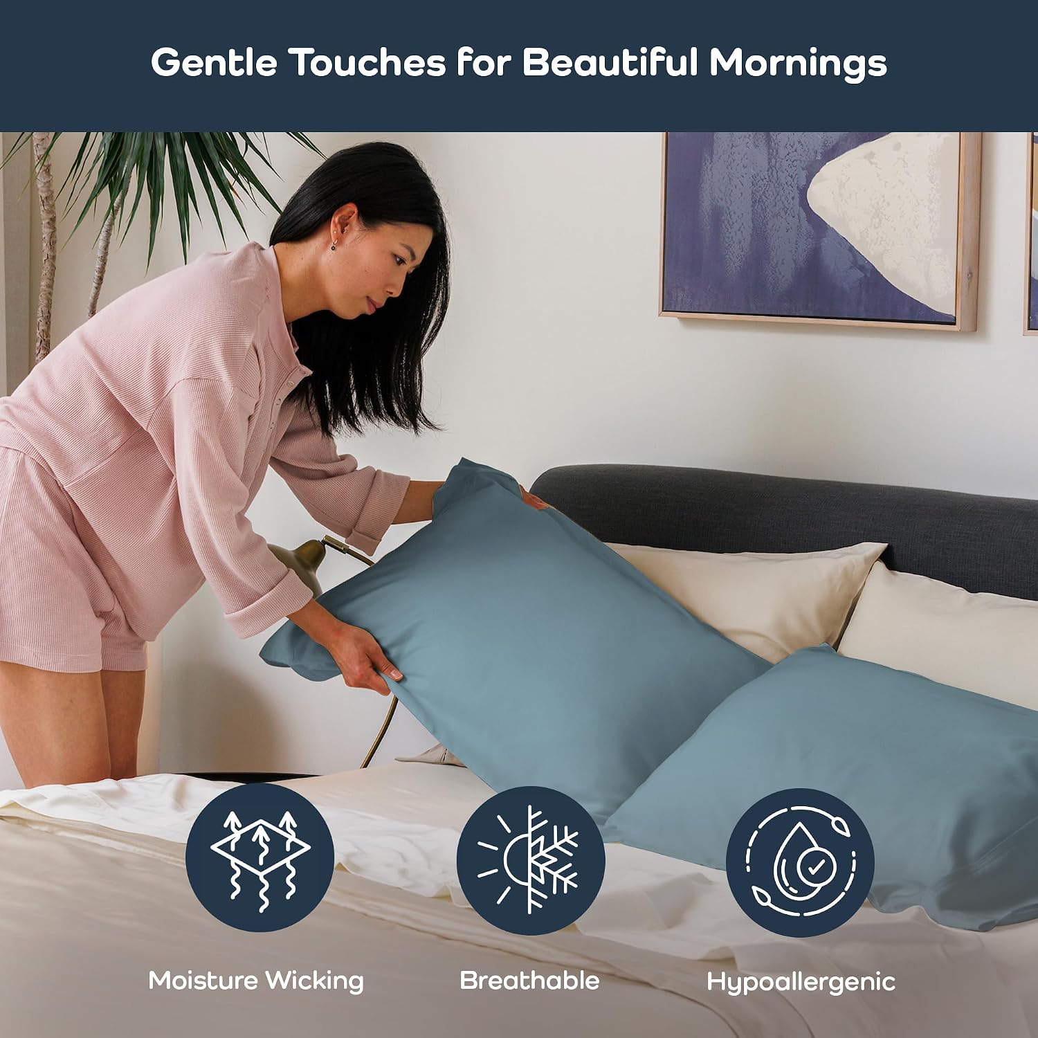 Olive + Crate Cooling Pillow Cases Bundle with King Size Comforter, Moisture Wicking, Temperature Regulating, Cooling Duvet Insert, Smooth Sateen Weave (40' x 20')