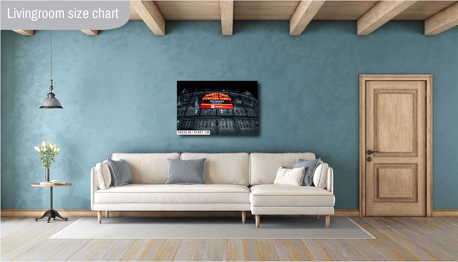 PHOTOS BY ZAMAN Wrigley Field, North Side of Chicago, Illinois, Major League Baseball Chicago Cubs, Paper, Canvas, Acrylic and Metal Print (Canvas(3 Panel) 36x72 Inches)