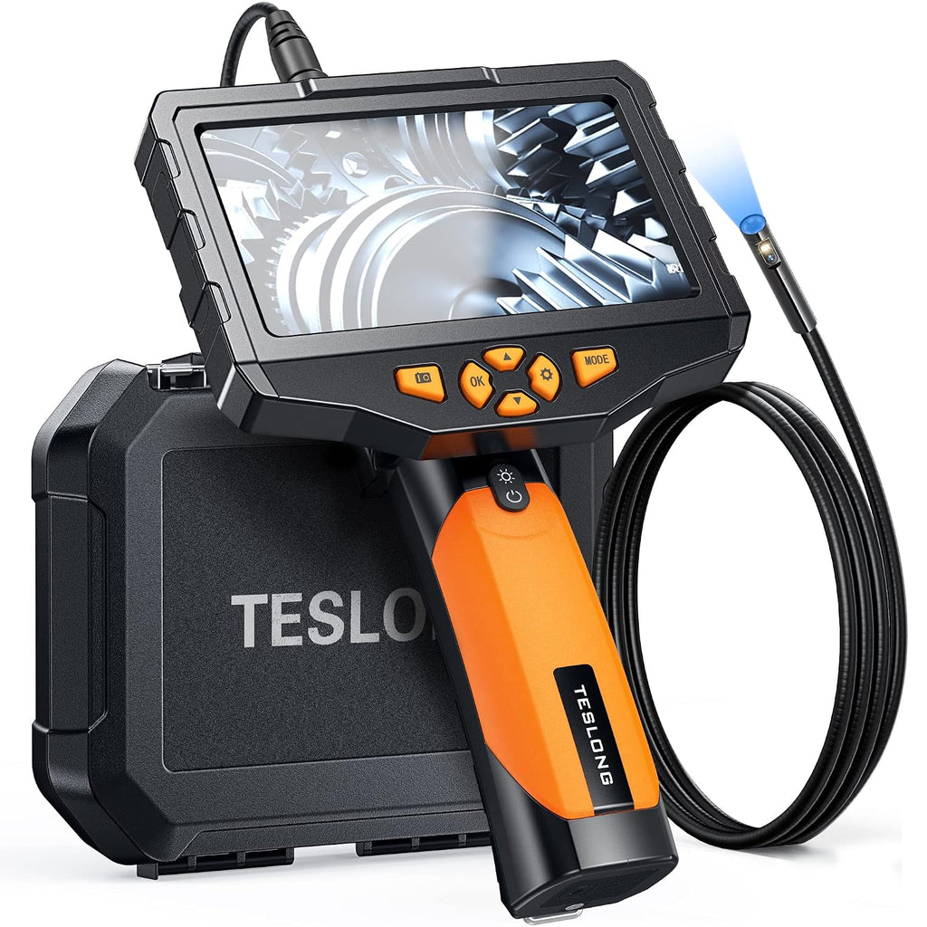 Teslong Inspection Camera, Dual Lens Borescope Camera with Light, NTS300 5' IPS Industrial Endoscope, 1080P Waterproof Flexible Mechanic Fiber Optic Snake Scope Cam for Wall Automotive Engine (3.3FT)