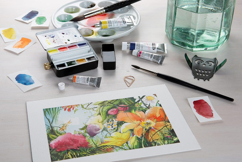Schmincke Horadam Aquarell Half-Pan Paint Metal Set with Water Container, Set of 8 Colors (74408097)