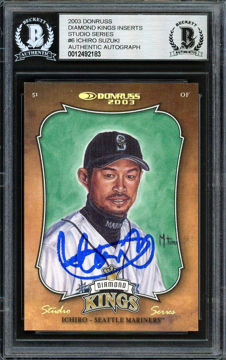 Ichiro Suzuki Autographed 2003 Donruss Diamond Kings Studio Series Card #DK-6 Seattle Mariners #12/250 Beckett BAS #12492183 - Baseball Slabbed Autographed Cards