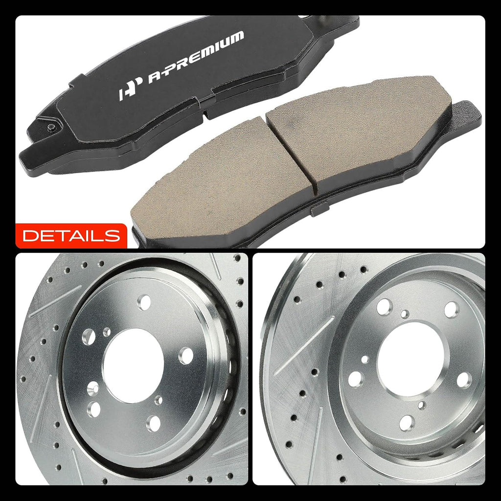 A-Premium 12.60 inch (320mm) Front Drilled and Slotted Disc Brake Rotors + Ceramic Pads Kit Compatible with Select Honda Models - Odyssey 2018-2023, 6-PC Set