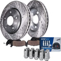 Detroit Axle - Front Drilled & Slotted Rotors Brake Pads w/ 10pc Wheel Lug Nuts Replacement for 2005-2010 Jeep Grand Cherokee Commander - 14pc Set