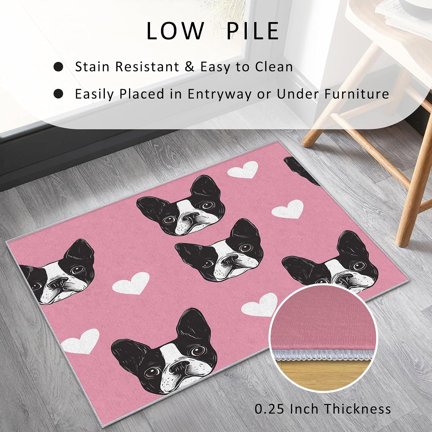 French Bulldog Rug 8x12 for Bedroom, Puppy Dog Patterned Living Room Area Rug, French Bulldog Kids Boys Girls Room Decor, Washable Soft Thin Carpet with Non Slip Backing, 8 x 12 ft - Lu11736