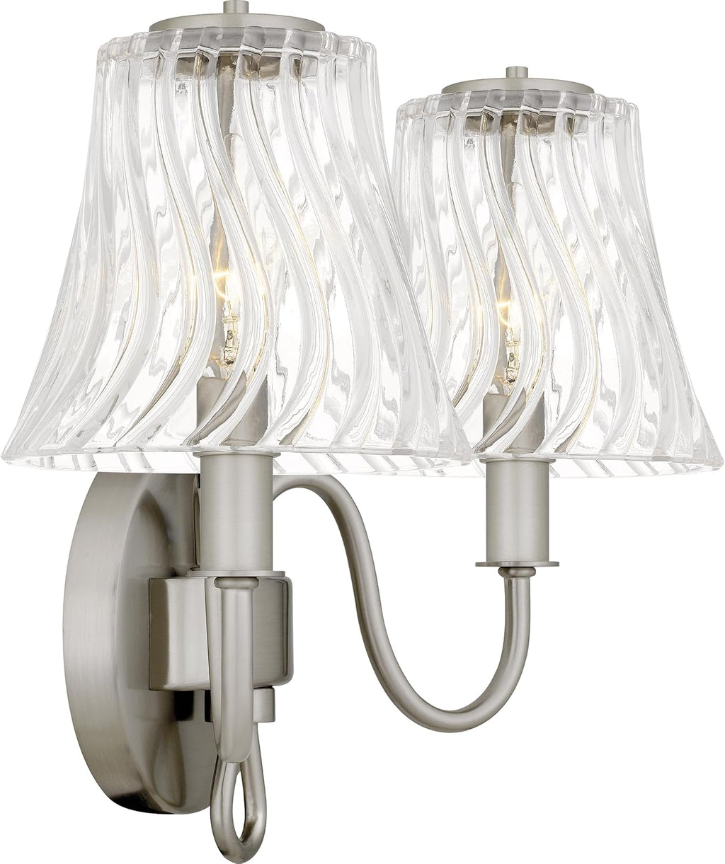 Quoizel McKinney Bath Vanity Light, 15.5 Inch 2-Light Bathroom Fixture, Brushed Nickel Modern Industrial Light, 60W Max, for Bathroom, Bedroom or Kitchen