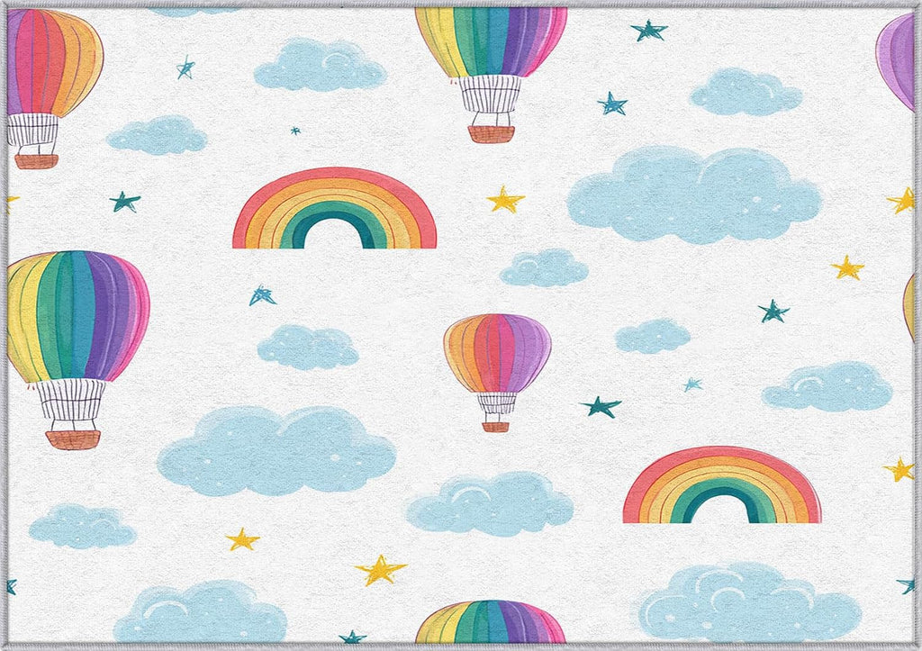 Hot Air Balloon Rug 8x12 for Bedroom, Rainbow Patterned Living Room Area Rug, Hot Air Balloon Kids Boys Girls Room Decor, Washable Soft Thin Carpet with Non Slip Backing, 8 x 12 ft - Lu11652