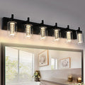 LED Bathroom Vanity Light Fixtures, 6 Light Indoor Wall Sconces Lighting with Clear Glass Shade and Crystal Bulb Black Lights for Mirror, Kitchen, Living Room, Gallery(LED Bulbs Included)