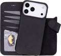 VENOULT Leather Wallet Case for iPhone 17 Pro Max, Full Grain Genuine Leather, Magnetic Detachable, 4 Card Holder, Buesiness Style, Compatible with MagSafe, RFID, Handmade (Pebble Black)