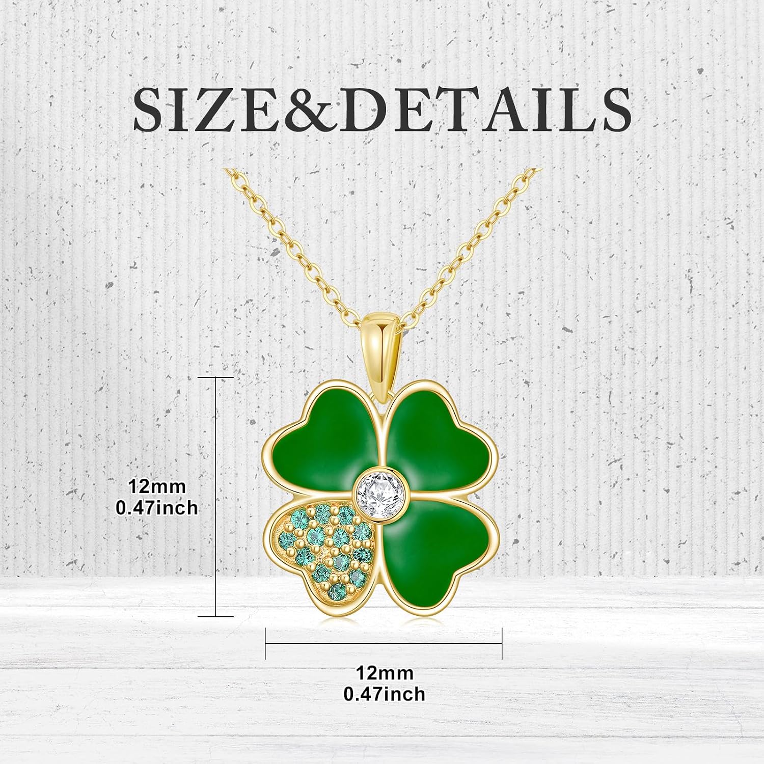 Aihpos Four Leaf Clover Necklace for Women 14K Solid Gold Green Lucky 4 Leaf Clover Necklace Ladybug Necklace