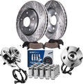 Detroit Axle - Front Brake Kit for 2005-2010 Jeep Grand Cherokee 2006-2010 Commander Drilled & Slotted Brake Rotors Ceramic Brakes Pads Wheel Bearing Hubs Assembly 20pc Wheel Lug Nuts Replacement